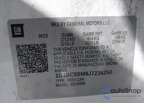 2018 Chevrolet Cruze Ls Auto from USA, damaged, VIN 1G1BC5SM8J7236250